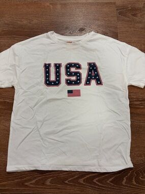 Cat & Jack White Short Sleeve Tee with Navy and Red USA Graphic